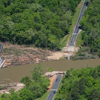 Flooding damage at Hammond Bridge in Ozark County