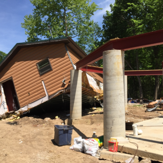 A house near Licking, in Texas County was knocked off its elevated concrete stilts by flooding from the Big Piney River